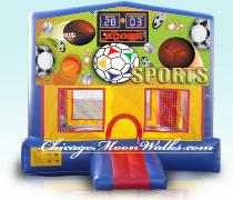 Sports Themed Bounce House Rental Chicago. Kids will Enjoy Hours of Jumping & Bouncing in this Large Moonwalk. Perfect for Boys & Girls Children�s Birthday Parties, or Other Events & Celebrations.  Chicago & Suburbs Party Rentals in Illinois. Kids Children�s Party Rental. Rent Now for your little athlete. 