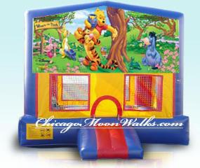 Disney�s Winnie The Pooh Character Kids Party Rental Chicago, IL . Themed Jumping Jack Inflatable, will be The Hit of your Children�s Birthday Party. Features Winnie The Pooh, Eeyore, Rabbit, Piglet & Tigger. Little Kids Love to Jump & Bounce in a Moonwalk. Be Sure to Add a Concession Machine Rental. Chicago Moonwalks Party Rental, Sno-Cone Machine, Popcorn Machine Rental, Frozen Margarita Machine. Fun Food, Like Nachos & Cotton Candy is a Great Addition.