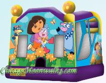 Rent a Dora The Explorer Moonwalk Combo. Chicago Moon Bounce, MoonBounce Rental.  Moon Walk, Inflatable. Everyone�s Favorite Themed Character Party Rental. Sponge Bob Square Pants Combo Features Large Jumpy Area, Slide, Hoop, & Climbing Wall.