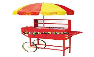 Chicago Rental Hot Dog Grill Cart, Chicago Illinois Party Rentals, Includes Umbrella use with Roller Grill