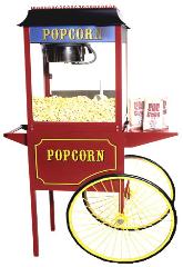 Chicago Popcorn Machine Rental, Red Popcorn Machine 8 oz. With Cart, and Supplies Chicago Illinois Rental