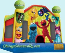 Elmo & Sesame Street DELUXE Moon Bounce.  Chicago Party Rental, Rent a Moonwalk for Your Children�s Birthday, or Special Event. This Moon Jump Features All Your Favorite Sesame Street Characters, Elmo, Big Bird, Abby Cadabby, Cookie Monster, Oscar the Grouch, Grover & Zoe. So Adorable & Bright.